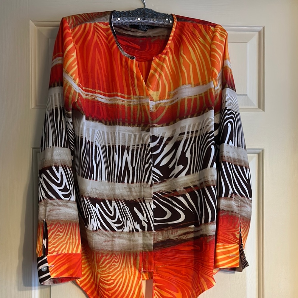 Vibrant Zebra Print Blouse - Orange and Black